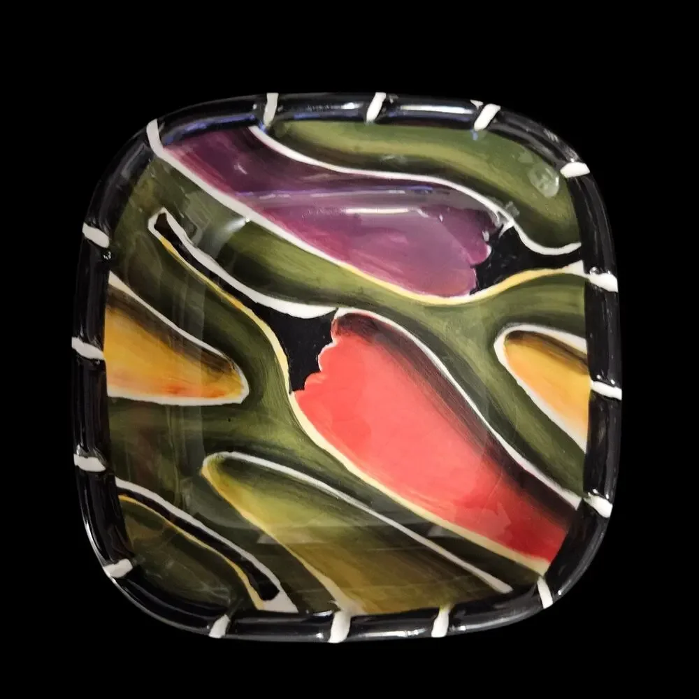 Clay Art Abstract Square Sauce Dishes Set of 4 Colorful Ceramic